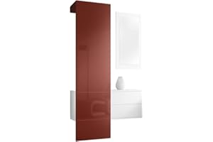Vladon Garderobe Carlton Set 2, Made in Germany, Garderobenset bestehend aus 1 Garderobenpaneel, 1 Schubkastenschrank und 1 Wandspiegel, Weiß matt/Bordeaux Hochglanz (105 x 193 x 35 cm)