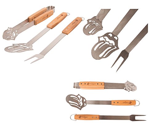 Offizielles Rolling Stones Grillbesteck [3er Set] – Grillzubehör bestehend aus Grillzange, Grillwender und Fleischgabel - 3