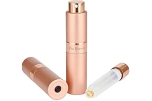 Fia Direct 10ml Twist-Up Rotary Perfume Atomiser, Refillable & Travel Size Perfume Bottle, Leaking Proof,Bottom refillable, Luxurious Small Portable Mini Spray for women and men (Rose Gold)