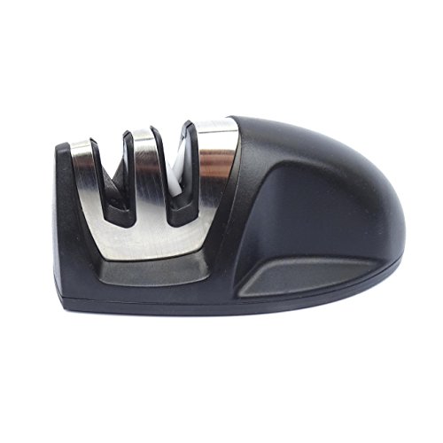 SteinBEISSER Premium Messerschärfer | 2-Stufen Messerschleifer für Küchenmesser und Keramikmesser in jeglicher Größe | sichere Handhabung für den perfekten Schliff durch ergonomisches Design | für Klingen Edelstahl und Keramik geeignet | Scherenschleifer | Schleifsystem | Spülmaschinenfest | Schwarz
