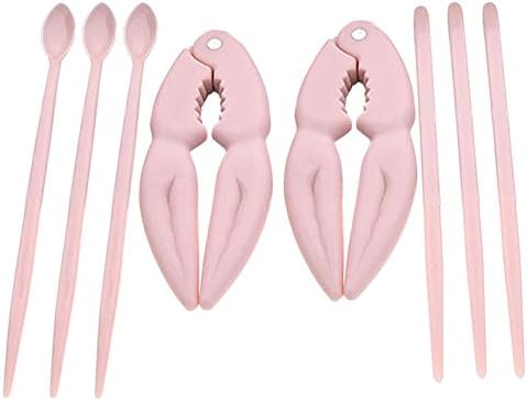 8pcs/Set Seafood Tools Set Lobster Crackers Crab Crackers Sets Plastic Seafood Eating Tool Set(Nordic Pink)