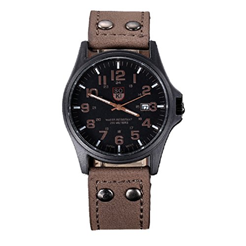 Tonsee Wasserdicht Datum Uhr Vintage klassische Herren Sportquarz Armee Armbanduhr kaffee