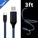 Produktbild MKDGO USB Typ C Schnellladekabel 3 Fuß Flach Aufrollbar Datenkabel Fließende LED Ladekabel Leuchtend für Samsung Galaxy S8 Plus/S9 Plus Huawei P9 P10 P20 Serie und Mehr USB C Geräte - Blau Licht