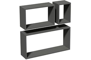 Velano FRS 1 - Set di 3 mensole da parete modulari a forma di cubo rettangolare Grigio