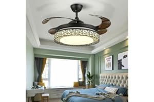 BURUIYOTEN Fernbedienung Deckenventilator Mit Led-Licht Einstellbare Beleuchtung Kronleuchter LüFter Pendelleuchte Licht Einziehbar 4 Einziehbare FlüGel Decken Ventilator Wohn Schlaf Zimmer Leuchten 42"