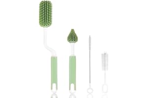 Vicloon Spazzola per Biberon, 4 Pezzi Silicone Pulizia Biberon e Ciuccio, Scovolino in Silicone con Foro per Appendere, Pulizia di Bottiglie d'Acqua Thermos Bicchieri di Vetro, Verde