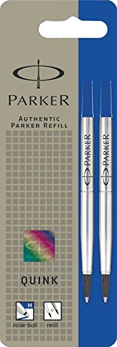 Parker S0881490 Ersatzminen Quink (für Tintenroller, mittlere Strichbreite, blaue Tinte, 2er-Pack)