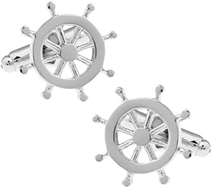SMOK OKO Silver Qnique Ship Steering Wheel Creative Design 2 PCS Mens Shirts Cufflinks