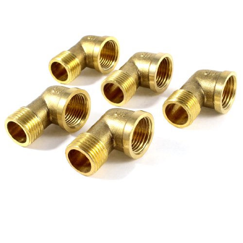 5 x Rohr-Winkelverbinder Messing 90 Grad 0,5 Zoll PT Außengewinde auf Innengewinde