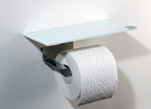 WC Rollenhalter / Toilettenpapierhalter mit weißer Abstellfläche / Ablage aus Glas – Made in Germany – - 4