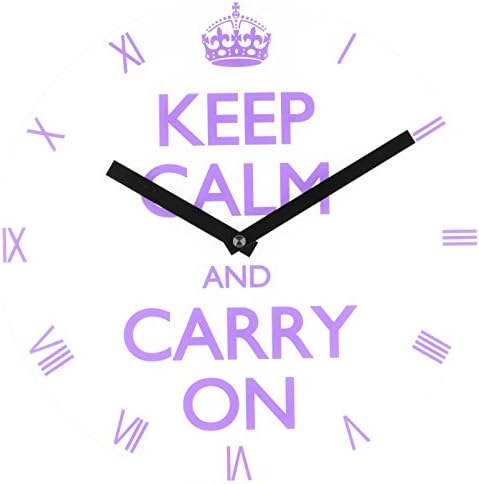 Refelx Non-Ticking Silent Acrylic Wall Clock, Large, Keep Calm and Carry on Roman Numerals, Purple