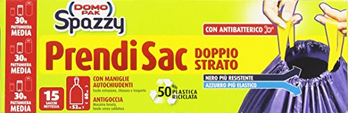 Spazzy - Bolsas de plástico, con asas de autocierre, con producto antibacteriano, Cubo Mediano - 4 paquetes de 15 bolsas [60 Bolsas]