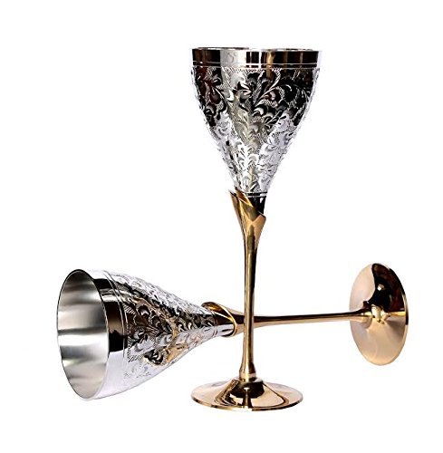 Zap Impex ® Schöne Messing versilbert Celebration Kelche 2er Set mit rot Samt-Box (9 „Höhe) - 2
