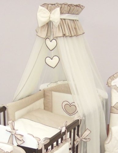 5 Piece Baby Cot / Bed Bedding Set - Hearts (COT BED 140 x 70cm, Beige)