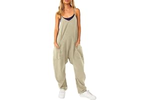 Litthing Mono Peto Suelto De Mujer Verano Tirantes Finos Ropa Pierna Ancha Con Bolsillos Casual Color Sólido Playa Pantalón Largo Harem Una Pieza Holgado Suave y Confortable Jumpsuit