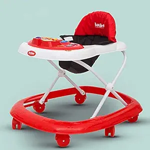 Baybee Xylo Baby Walker Round with Adjustable Height and Musical Toy Bar Rattles , Ultra Soft Cushion Seat and Stopper for Kids Boys and Girls 6+ Months (Red & Black)