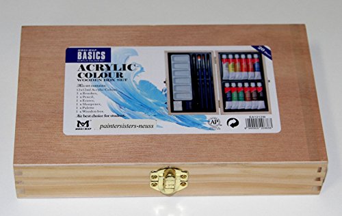 MALSET 20-teilig in Holzkiste, incl. 12 Tuben MAGI Acrylfarbe, Nylonpinsel, Mischpalette und mehr - 2