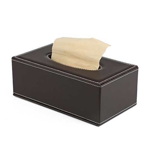 Valleycomfy Kosmetiktücherbox Tissue Box Rechteckige PU-Leder Taschentuchbox Kosmetiktücher Kosmetikbox für Zuhause/Büro/Auto Groß 25.5 * 13.5 * 9.5 cm(Braun)