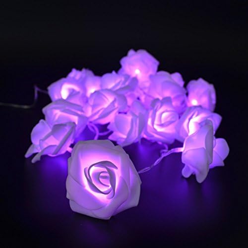 MuLucky 2M 20 LED Rose Flower Fairy Strip String Night Lights Battery Floral Lantern Home Wedding Garden Christmas Decorative Lighting (Purple)