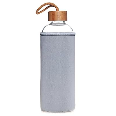 Life4u 1L / 550ml Bouteille En Verre de Bambou Lid Sans BPA 1000ml 1 Litre