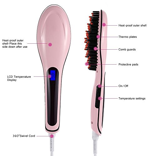ACEVIVI Haarglätter mit Warmluft und LCD EU Stecker, Pink - 3
