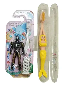 Kids Toothbrush Designed with Soft Bristles (For Both 1 For Girl and 1 For Boy) with Design Grip Handle + Free Toy For Kids Fun