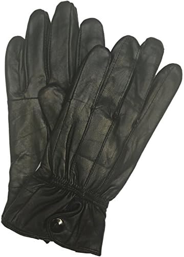 Ladies Quality 100% Genuine Sheepskin Leather Gloves with Popper Fastening (M/L, Black)