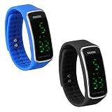 JewelryWe 2pcs Kinder Junge Mädchen Armbanduhr, Fashion Kalender Multifunktion Digital Uhr Sportuhr mit GMT Zwei Zeitzonen/Datum und Tag/Weltzeit, Armband Farbe: Blau, Schwarz