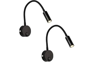ULTECHNOVO Lámpara de pared LED con interruptor, lámpara de lectura de pared, juego de 2, cuello de cisne con brazo giratorio negro para dormitorios