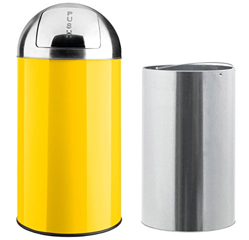 40L – 50L Mülleimer „PUSH“ von opixeno, gelb, Abfalleimer, Papierkorb mit abnehmbarem Deckel aus Edelstahl und Inneneimer - 2