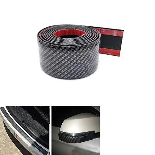 SMKJ Black Flexible Rubber Carbon Fiber Sill Cover Non Slip Adhesive Strips Rear Bumper Protector Trunk Scratch-Resistant Guardrail