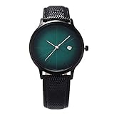 VATENZONE Quarz Armbanduhr für Männer ultradünne minimalistische Kalenderdatum Display Lederband (Grün)