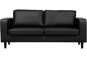Furnitureinstore-Sofa-Box Faux Leather-Black-Brown-3 Seaters-2 seaters-1 seaters- Sofa Sets-Free 7 day Delivery (3 seater, Black)