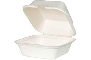 GREENBOX 50 x scatole per hamburger biologiche usa e getta, in canna da zucchero, usa e getta, biodegradabili, 500 ml, coperchio pieghevole, scatola 14,3 x 15 cm