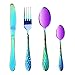Produktbild TankerStreet 4PCS Camping Besteck Edelstahl Besteckset Tafelbesteck Messer Gabel Löffel Tee Löffel Klassisch Geschirr Spiegel Poliert für Reisen Zuhause Restaurant Kaffee Geschäft Regenbogen Farbe