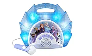 Frozen 2 Sing Along Boombox with Microphone, Built in Music, Flashing Lights, Real Working Mic for Kids Karaoke Machine, Connects Mp3 Player Aux in Audio Device