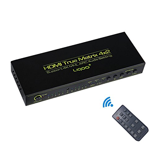 Liqoo ® Matrix 4 x 2 HDMI Verteiler 4 In 2 Out Splitter Switch 4K 2K ULTRA HD 1080p 3D V1.4 ARC EDID Umschalter Audioausgang SPDIF 5.1 Surround Audio - 4 Eingänge an 2 Ausgänge