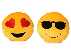 Jassi Toy Cool Dude Smiley Cushion and Heart Eyes Smiley Cushion (Pack of 2 )