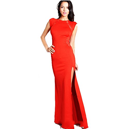 Preisvergleich Produktbild Spritech(TM) Damen Kleid, Ärmellos, Lang, offenes Bein, Slim Fit, rot