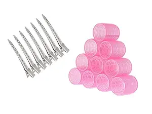 THE GRAND 6 Pcs Hair Roller With 12 Pcs Section Clip For Women And Girls Roller Size (L X B X H = 6 X 3 X 3) CLIP Size ( L X B X H =9 X 1.2 X 1.5) Pack Of 1