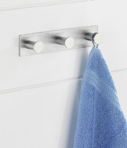 WENKO 4466580100 Hakenleiste Celano Trio – 3 Haken, selbstklebend, Edelstahl rostfrei, 18 x 4 x 3.3 cm, Matt - 3