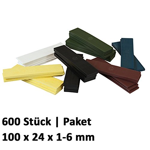 600 x Kunststoff Verglasungsklötze Set Glasklötze Unterleger 100x24x 1, 2, 3, 4, 5, 6 mm Distanzklötze Trageklötze Abstandshalter