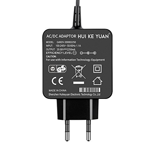 [TUV GS LISTED] HUIKEYUAN 20V 2,25A 45W Netzteil Ladegerät AC Adapter Ladekabel für Lenovo B50-50 80S2, Lenovo Yoga 310-14 510-14 710-13; Lenovo IdeaPad 100S-14IBY 100S-14IBR; Lenovo IdeaPad 100 100-14 100-15 100-15IBY 100-14IBY 80MJ Series 80MJ001AUS 80MJ0015CF; Lenovo Chromebook 100S -11IBY 80YN; Lenovo N2940; Lenovo ADL45WCC GX20K11838 PA-1450-55LN PA-1450-55LR (!!!Passt nicht zu 5V 4A Lenovo 100S-11IBY 80R2 11.6 „Notebook) - 2