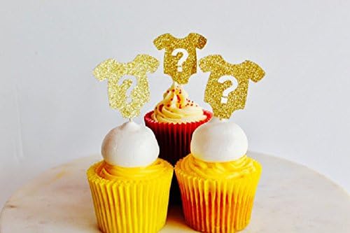 12 Question Marks Gold Glitter Cup Cake Topper, baby shower, gender reveal party, cake topper baby shower.