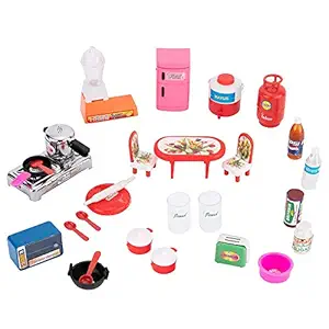 BVM GROUP Nano Kitchen Set 28 Pcs Mini Utensils and Plastic Non Toxic Indian Kitchen Set Great Kitchen Toys for Girls (Kids Love Kitchen Set) Indoor Game ,Best for Gift/Return Gift