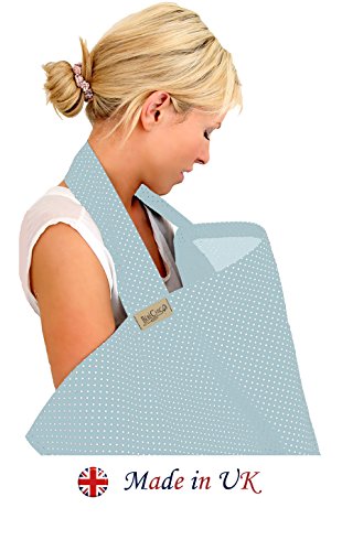 BebeChic * Top Quality 100% Cotton * Breastfeeding Covers * Boned Nursing Tops - with Storage Bag - powder blue / white dot