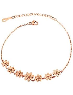 findout hoher Qualität. 14K Roségold vergoldet Titan Stahl Daisy Blume Fußkettchen /Armbänder (F988)
