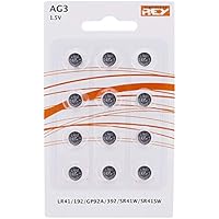 Pack de 12 Pilas AG3 1.5V Alcalinas Tipo Botón de Litio, LR41, 192, GP92A, 392, SR41W, SR41SW, Electrónica Rey®