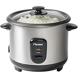 Bestron Grand cuiseur à riz avec panier vapeur et fonction maintien au chaud, 1 L, 400 W, Acier inoxydable