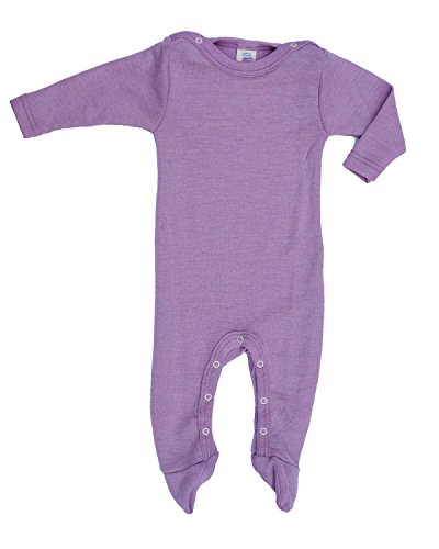 Engel Baby Footie Pajamas With Buttons - 70 % Virgin Wool and 30% Silk - 0-2 months (Height 18-22) (50/56) -Lilac